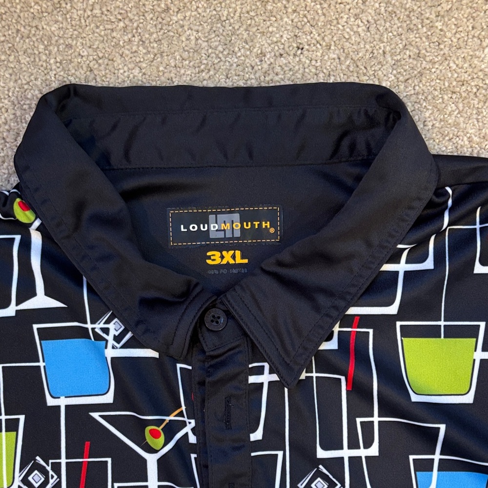 Loudmouth Black Multicolor Cocktail Pattern Polo - Picture 3 of 6
